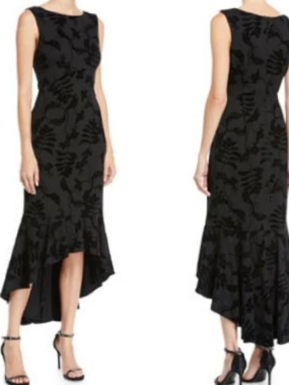 Aidan Mattox Fishtail Fairy Dark Romantic Sleeveless Floral Burnout Midi Dress 2